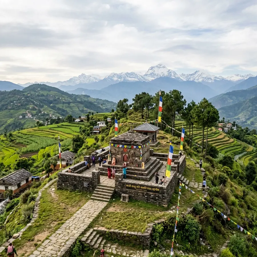 The stone memorial to Kaji Kalu Pande on the ridge above Dahachowk