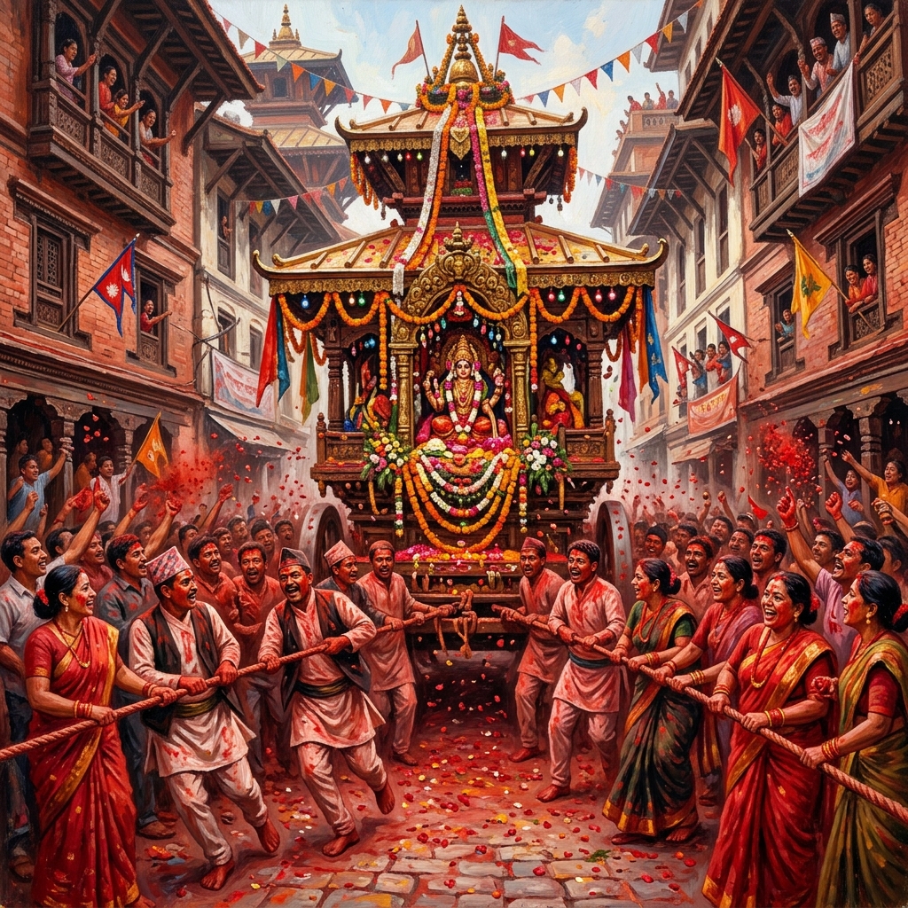 Devotees carrying the deity during Mahalaxmi Jatra.